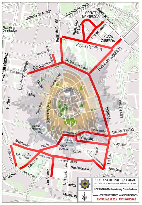 Gasteiz hiriguneko zati handi bat itxiko dute Martxoaren 3ko ekitaldiak direla eta