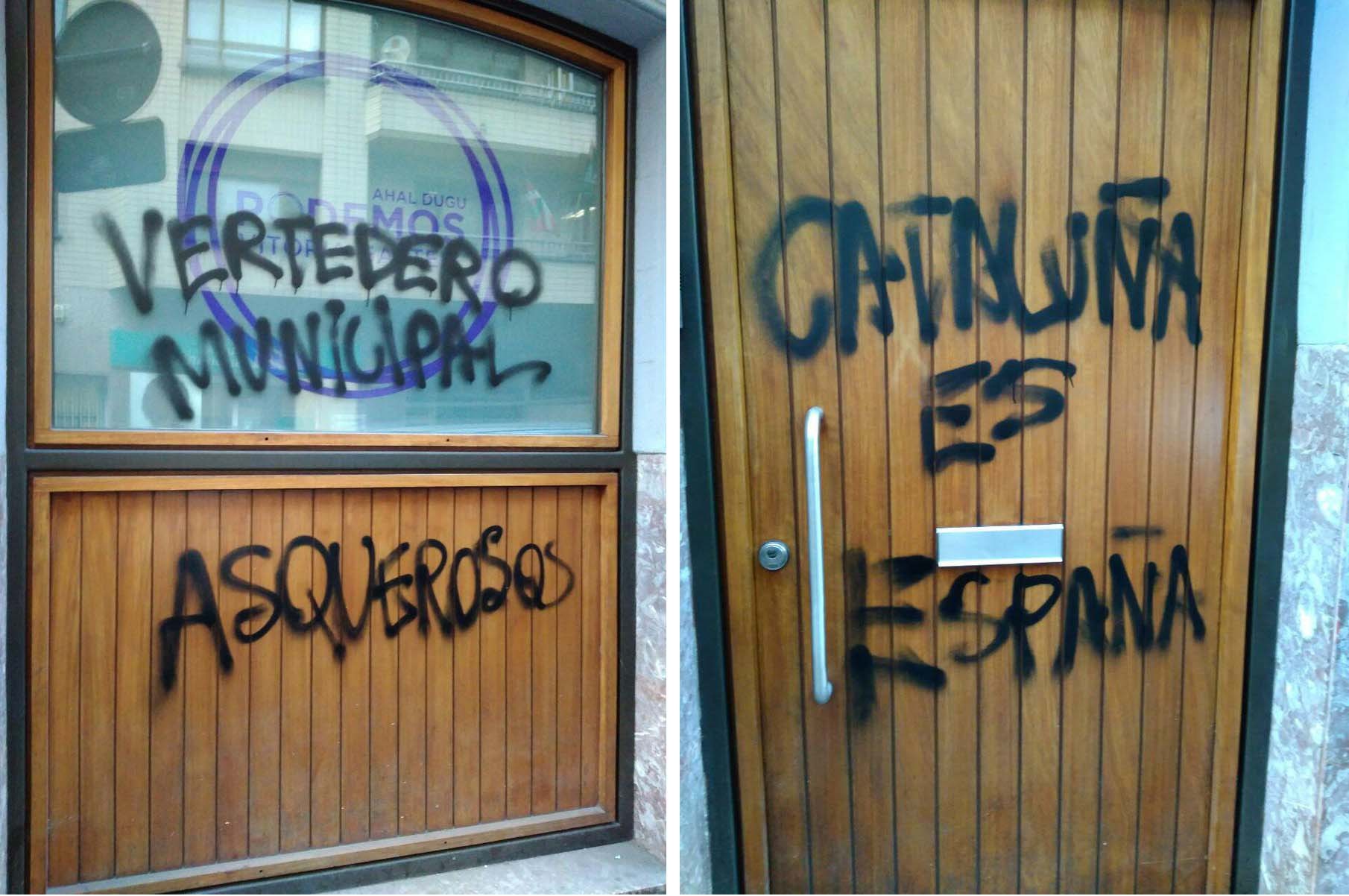 Podemos eta EH Bilduren kontrako pintadak egin dituzte