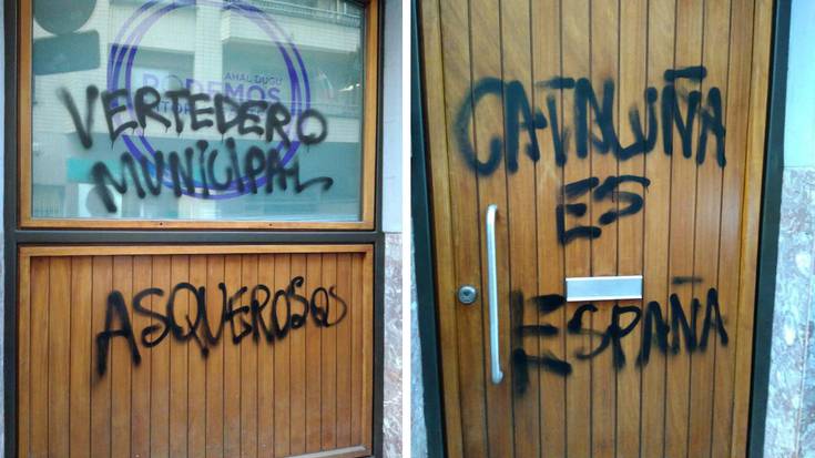 Podemos eta EH Bilduren kontrako pintadak egin dituzte