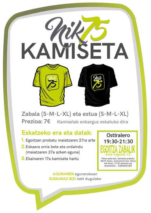 'Agurainen 75 orduz euskaraz' kamisetak
