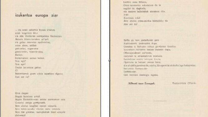 Rafael Albertiren euskarazko olerki bat aurkitu dute Gasteizko aldizkari batean