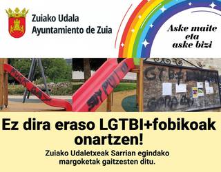 Sarrian agertu diren pintada homofoboak gaitzetsi ditu Zuiako Udalak