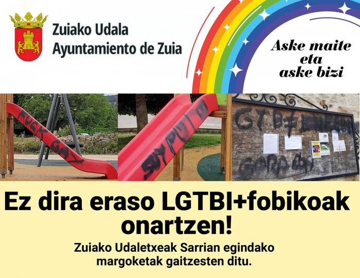 Sarrian agertu diren pintada homofoboak gaitzetsi ditu Zuiako Udalak