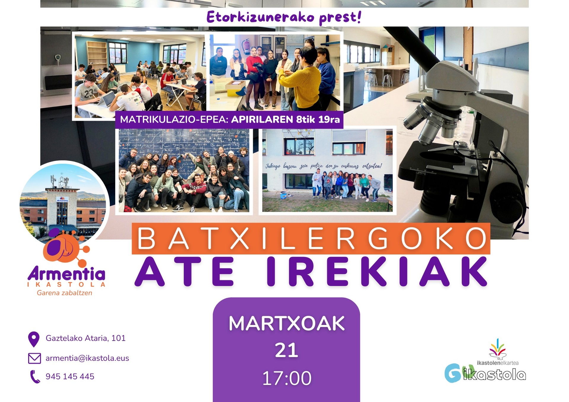 Etorkizunerako gurekin prestatu nahi duten gazteei gonbidapena egin nahi die Armentia Ikastolak