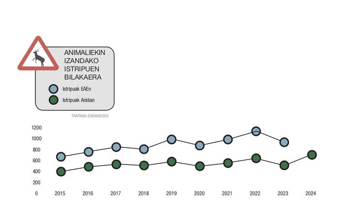 Animaliekin izandako istripuen bilakaera. Grafikoa: ARITZ MTZ. DE LUNA